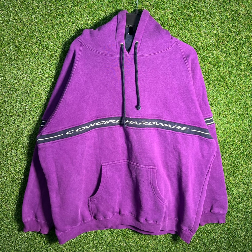 Cowgirl Hardware USA‎ Purple Hoodie Graphic Stripe Western Sweatshirt Mens Large